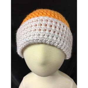Hat Beanie Crochet Baby Newborn Toddler Hat Orange with White Brim